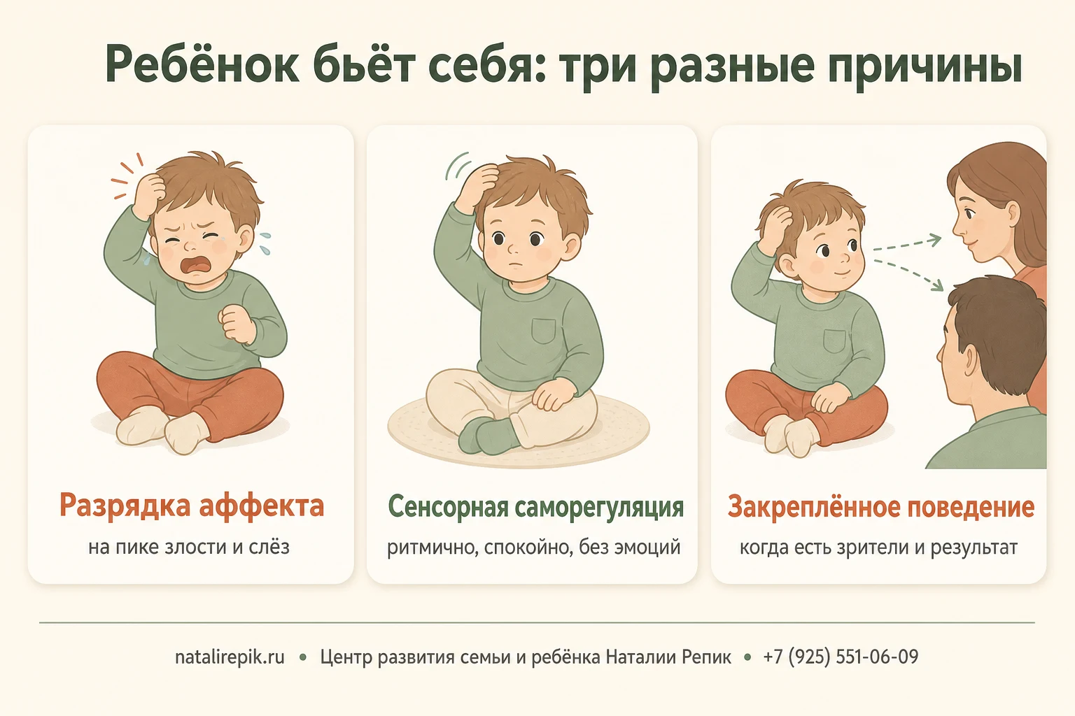 Три механизма самоударов у ребёнка: разрядка аффекта, сенсорная саморегуляция, закреплённое поведение