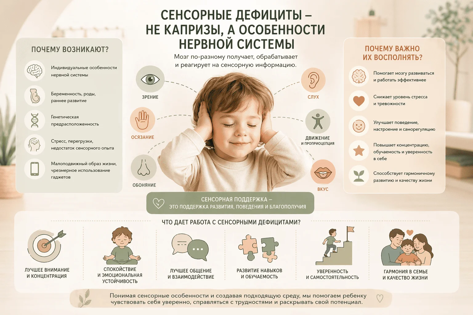 Как сенсорные дефициты проявляются в жизни — инфографика
