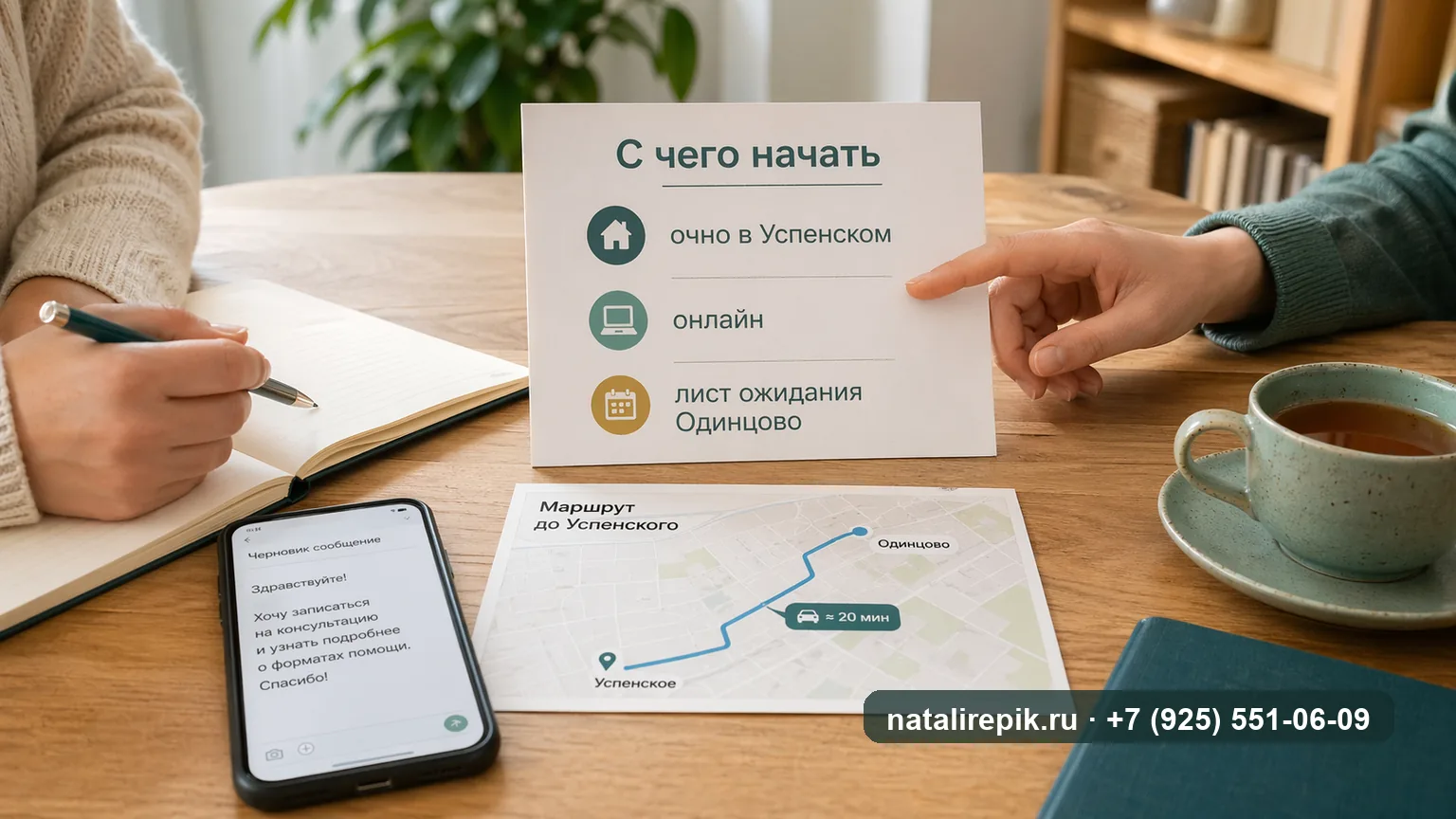Психолог в Одинцово - Психолог для взрослых, детей, подростков и семей из Одинцово: очный старт в Успенском, онлайн-встреча при необходимости и лист ожидания на кабинет рядом с домом.