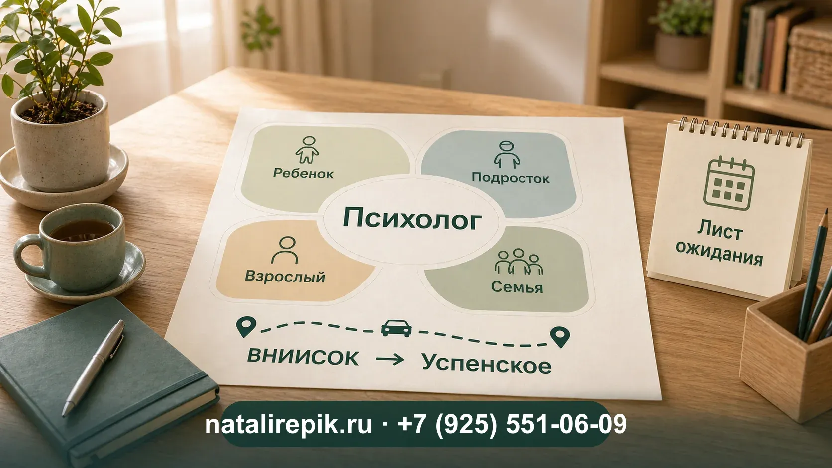 Психолог во ВНИИСОК - Психолог для жителей ВНИИСОК: первая консультация в Успенском или онлайн, выбор направления и лист ожидания на будущий кабинет рядом.